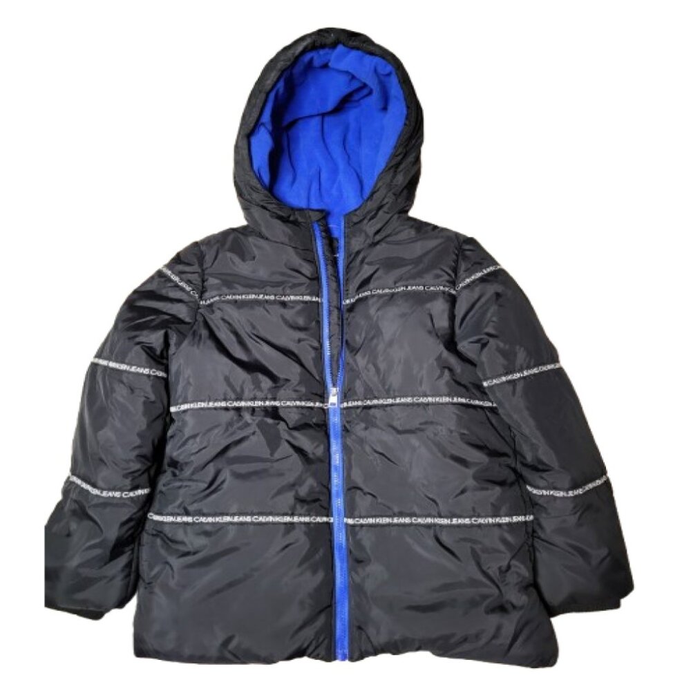 Calvin Klein Unisex Boy Girl Teen Black Hooded Winter Puffer Coat Size 10/12